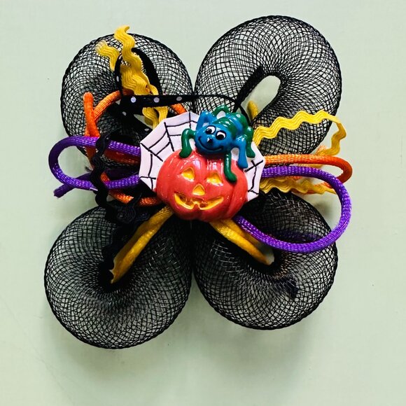 Vintage Other - Vintage Halloween Hair Bow Pumpkin Spiderweb Clip Hair Bow Halloween Bow